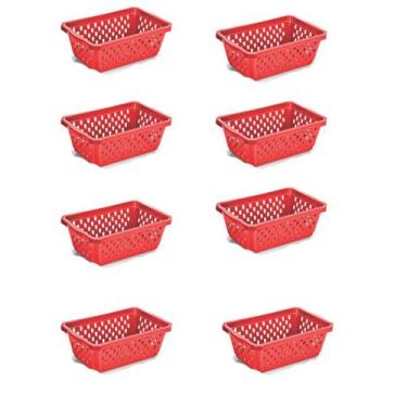 Imagem de Kit 8 Cesto Organizador Multiuso Médio  Vermelho - 123 Organizei