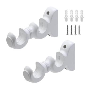 Imagem de Pastlla Suporte de Varão de Cortina Duplo de Madeira com 2 Suportes e Montagem na Parede ou Teto, Branco