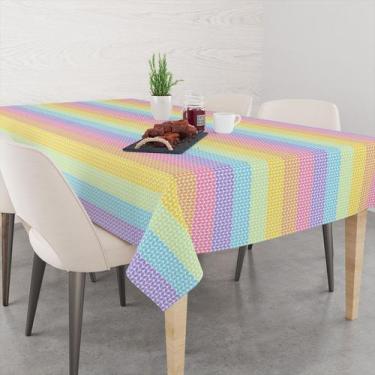 Imagem de Toalha De Mesa Retangular 6 Lugares Tecido Oxford Listras Coloridas Ca