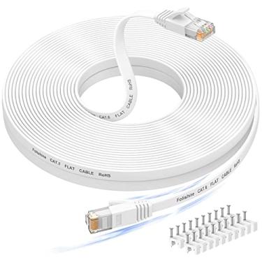 Imagem de Folishine Cabo Ethernet de 100 Pés, Cabo Ethernet Longo de Alta Velocidade Cat 6E/Cat 6 com Conector Rj45 Snagless, Patch Cord de Alta Velocidade Que Cat5E/Cat5, Cabo Lan Blindado Branco Plano para Mo