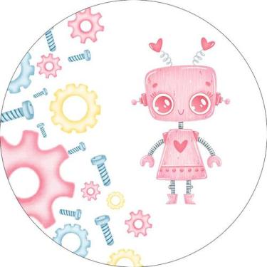 Imagem de Painel De Festa Redondo 1,50x1,50 - Robôzinho Cute Rosa Menina 022 - V