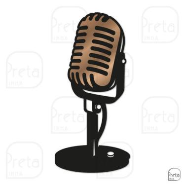 Imagem de Escultura de Parede Decorativo Microfone Clássico 60x28cm - Linha Pret