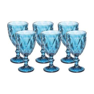 Imagem de Jogo Copo Taça Vidro Diamante Azul Para Agua 300ml - 6 Unid - Ecos, Di