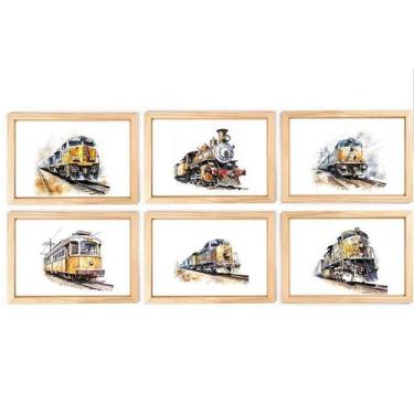 Imagem de Kit quadro infantil ferroviária trem decorativo quarto criança bebê me