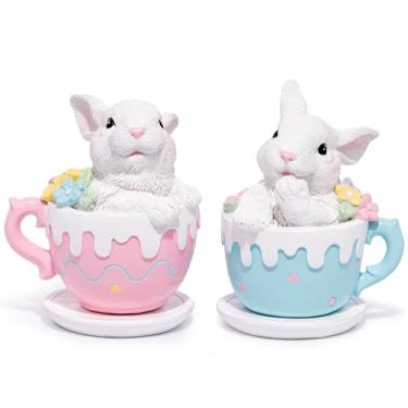 Imagem de Hodao Canecas de coelho de cerâmica com cobertura de chantilly, conjunto de 2, rosa e azul