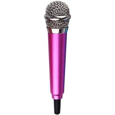 Imagem de Labriciyon Mini microfone de canto vermelho rosa 3,5 mm mini microfone condensador de karaokê com suporte para celular, laptop, notebook