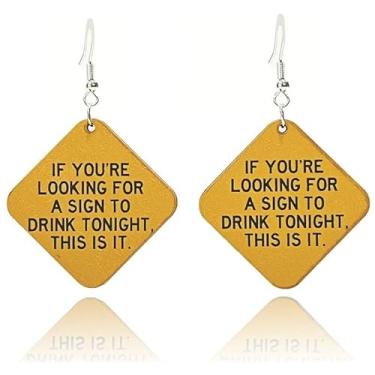 Imagem de Blue Drop Oktoberfest Brincos de madeira de cerveja vinho quadrado brincos pendentes festas de férias bebidas alcoólicas joias presentes para mulheres