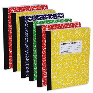 Imagem de Caderno pautado largo, cadernos de composição, livro de composição pautado largo, papel de caderno de réguas largas - 22,5 x 19,8 cm - 100 folhas (200 páginas) - encadernação costurada, capa de mármore durável, cores sortidas - (pacote com 6)