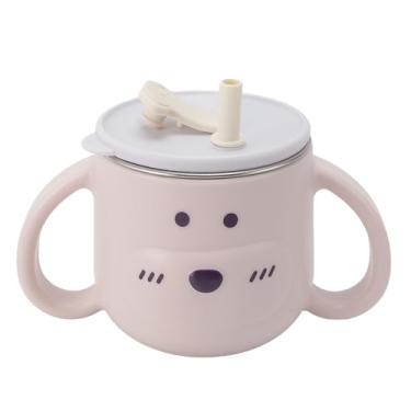 Imagem de Copos Infantis Com Canudo e Tampa, Copo de Aço Inoxidável Isolado de Parede Dupla Com Alças Duplas, Copos para Crianças, Copo de Palha Infantil Fofo à Prova de Vazamento para