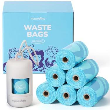 Imagem de FUKUMARU Sacos compostáveis para cocô de cachorro, certificação ASTM D6400, 120 unidades - Perfumado de oceano leve, à prova de vazamento e tampa fácil de torcer com suporte e dispensador de gary