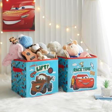 Imagem de Idea Nuova Disney Cars Cubos de armazenamento, conjunto de 2 caixas de tecido duráveis de 25,4 x 25,4 x 25,4 cm com alças, caixas organizadoras Lightning McQueen para brinquedos infantis, roupas e