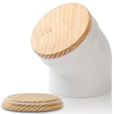 Imagem de TreaHome saleiro com tampa, saleiro moderno em cerâmica, saleiros para bancada, açucareiro, açucareiro, fácil acesso, lavável na máquina de lavar loiça (branco)