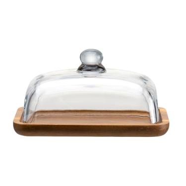 Imagem de MKLZ Manteigueira de vidro com tampa, travessa de queijo com cúpula transparente e alça, protetor grande de manteiga com tampa para mesa, bancada de cozinha, geladeira