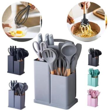 Imagem de Kit de Utensílios de Cozinha 19 Peças Silicone + Tábua - RMImports