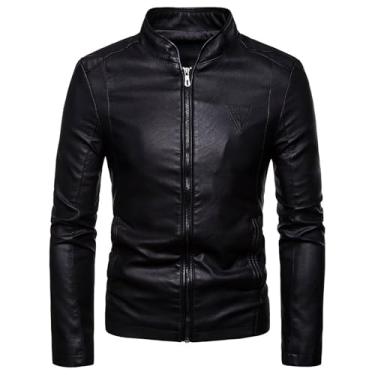 Imagem de Jaqueta de couro masculina, jaqueta de couro sintético, jaquetas de couro sintético, jaquetas de motociclista, outono, motociclista, lazer, colete de caça, masculino, 4GG, preto