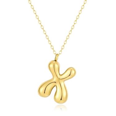 Imagem de Kainier Colar feminino com letra de bolha, pingente colorido com nome do alfabeto, pingente delicado fofo banhado a ouro 14 K, joias para presente.., Aço inoxidável, Sem Pedra Preciosa