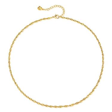 Imagem de WEARON Gargantilha feminina banhada a ouro 18 K com contas delicadas, gene fígaro, coração, espinha de peixe, clipe de papel, gargantilha delicada, presente para mulheres, Latão, Sem Pedra Preciosa