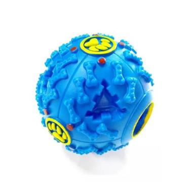 Imagem de Brinquedo Bola Interativa  Porta Petisco Ração Cachorro Pet Apito Azul