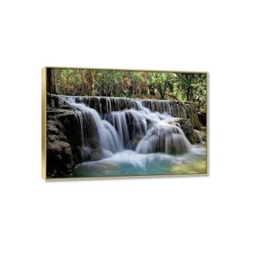 Imagem de Pintura de cachoeira arte de parede em tela - árvores florestais, cachoeiras, natureza paisagem impressão em tela grande arte pronta para pendurar arte de parede para sala de estar decoração de quarto