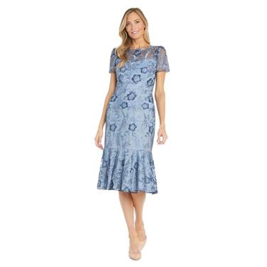 Imagem de Vestido midi com babado floral bordado elegante, pervinca/azul marinho, 40