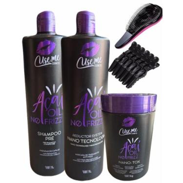 Imagem de ESCOVA PROGRESSIVA AÇAI OIL NO FRIZZ 2X1L E BTOX NANO AÇAI 1KG USE ME 