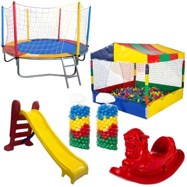Imagem de Cama Elástica 2,30m Piscina de Bolinhas 1,50m Escorregador Médio Gangorra 1 Lugar