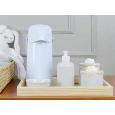 Imagem de Kit Higiene Bebê Pote Porcelanas Bandeja Pinus Térmica Nuvem - Ciranda