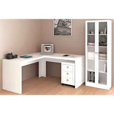 Imagem de Escritório Completo (1 Mesa de Canto p/ Escritório ME4116 + 1 Gaveteiro ME4108 + 1 Armário ME4115) 3 Peças Branco - Tecno Mobili