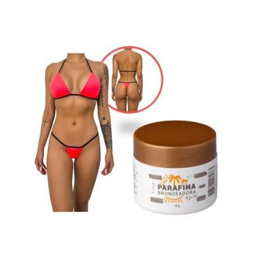 Imagem de Kit Parafina Bronzeadora Gold Lorkin 30G Com Biquíni de Fita Rosa Chiclete Lorkin