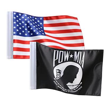 Imagem de Gdcreestar Pacote Com 2 Bandeiras Dos Estados Unidos Com Bandeira Pow Mia De 6'' X 9'', Adequada Para Mastro De Motocicleta De 3/8", Ferragens Para Bagageiros, Adequada Para Harley Touring Spring, H