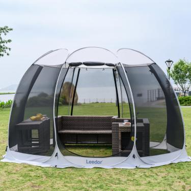 Imagem de Leedor Gazebos para pátios tela de casa quarto 8-10 pessoas dossel pérgulas mosquiteiro barraca de acampamento jantar pop up sombra abrigo abrigo paredes de malha não à prova d'água bege, 12'x12'