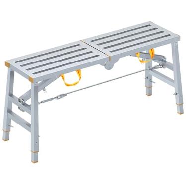 Imagem de Escada de andaime dobrável portátil com altura ajustável banco de gesso resistente para trabalho pés antiderrapantes 120 cm