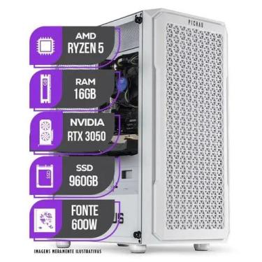 Imagem de PC Gamer Branco, AMD RYZEN 5 5500, Placa de Video RTX 3050 6GB, 16GB D