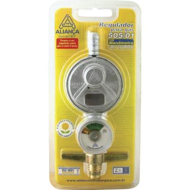 Imagem de Regulador para Gás Aliança 505/01 Pequeno sem Mangueira com Manômetro Blister
