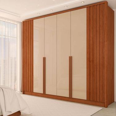 Imagem de Guarda-Roupa Casal Matira 6 Portas 4 Gavetas Ripado Cinamomo/Off White - Panorama Móveis