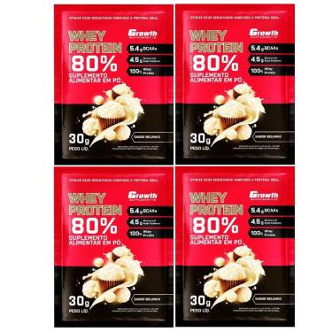 Imagem de Kit com 4 Saches Whey Protein 80% 30g Growth Beijinho