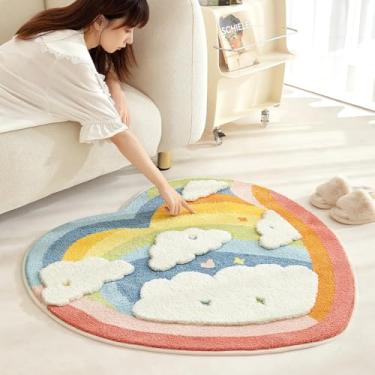 Imagem de Tapete fofo de formato redondo de 8 cm x 8 cm, tapete de microfibra, supermacio, felpudo e antiderrapante, para sala de estar, quarto e sala de jogos infantis, coração