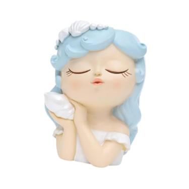 Imagem de IEUDNS Vasos de resina para plantas, vasos de plantas para artesanato, arte, vaso de flores decorativo, estátua, decoração para casa, vaso de flores, Branco Azul, 8x7x11cm