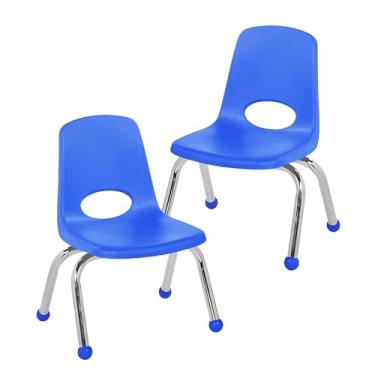 Imagem de Cadeira escolar empilhável de 25,4 cm, assento de estudante empilhável com pernas de aço cromado e deslizadores esféricos; para pré-escola, sala de aula ou escola em casa - azul (pacote com 2