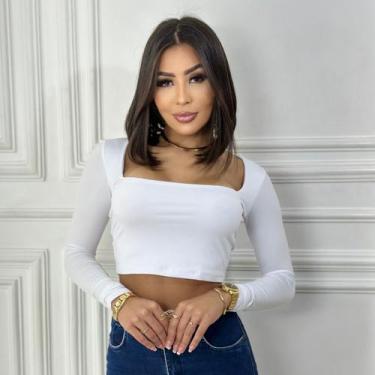 Imagem de Cropped Feminino Decote Quadrado Sexy Suplex Manga Longa - Adamas, Bra