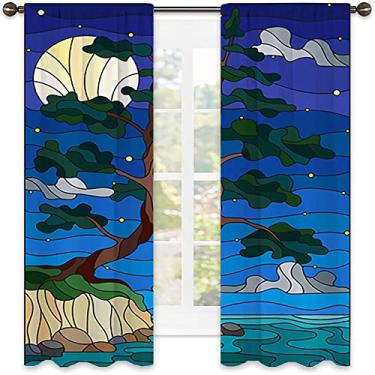 Imagem de Cortinas blackout abstratas com bolso para varão, imagem geométrica colorida fractal, tecido impermeável, cortinas blackout com absorção de som para decoração de sala de jantar/festa, L 250 x C 213 cm