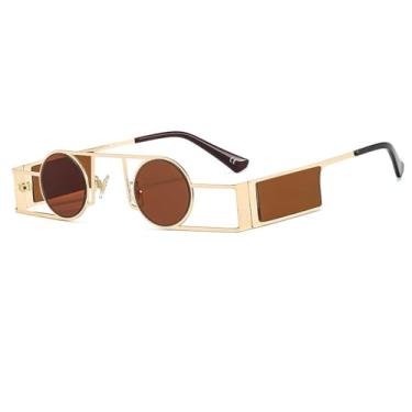 Imagem de Óculos de sol redondos masculinos punk vintage feminino retrô redondo óculos de sol feminino exclusivo metal steampunk óculos UV400, C4Gold, marrom, tamanho único
