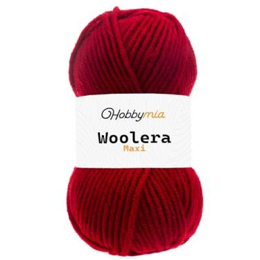 Imagem de HobbyMia Fio de lã Woolera Maxi - 100 g / 109 jardas - (5) Peso volumoso - 75% acrílico, 25% lã (vermelho, 1 novelo)
