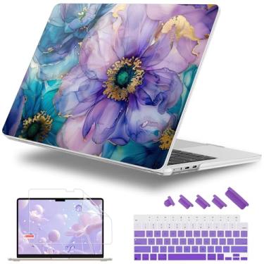 Imagem de Lepeoac Capa para MacBook Air de 13,5 polegadas M4 M3 M2 2025 2024-2022 versão modelo A3240 A3113 A2681, capa rígida de plástico resistente para MacBook Air M2 13 polegadas com Touch ID, flores de