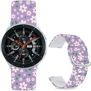 Imagem de Sjiangqiao Pulseiras estampadas com padrão compatíveis com Samsung Galaxy Watch de 46 mm/Watch 3 de 45 mm/Gear S3 Frontier/Classic/Pebble Time/V de silicone de 22 mm para homens e mulheres (flor roxa)