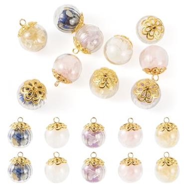 Imagem de KISSITTY 10 peças de pingentes de garrafa de vidro com lascas de pedras preciosas naturais 16 mm garrafas redondas enfeites pendentes para fazer joias, colares faça você mesmo, pulseiras, brincos