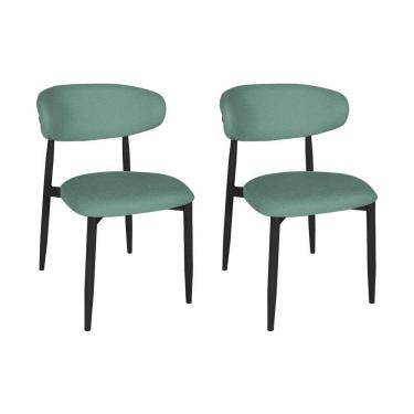 Imagem de Kit 2 Cadeiras De Jantar Lucy Estrutura Aço Carbono Laminado Preto Com Estofado Linho Verde