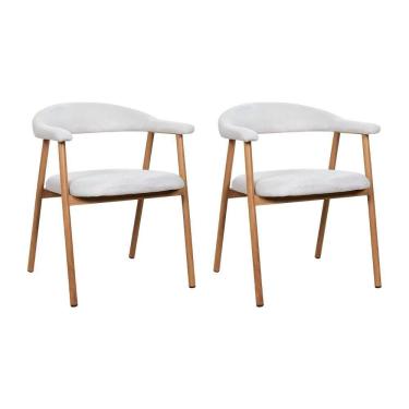 Imagem de Kit 2 Cadeiras De Jantar Luana Estrutura Aço Carbono Laminado Natural Com Estofado Linho Cru