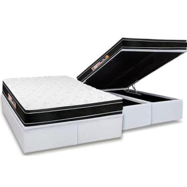 Imagem de Cama Box Baú Queen: Colchão Espuma D33 Castor Black E White Air Euro Pillow + Base White(158X198)