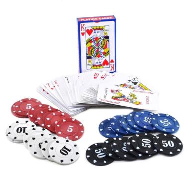 Imagem de Baralho de Papel 54 Cartas com 24 Fichas de Poker - Tudo em Caixa